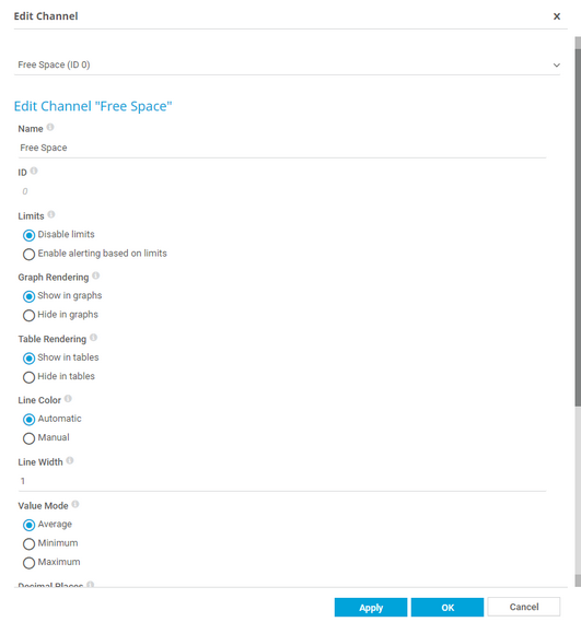 Channel Settings for a Disk Sensor