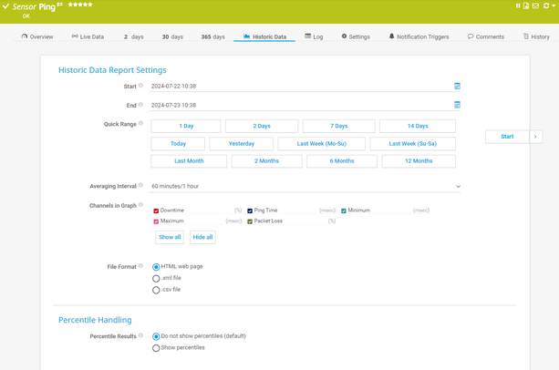 Historic Data Tab of a Ping Sensor